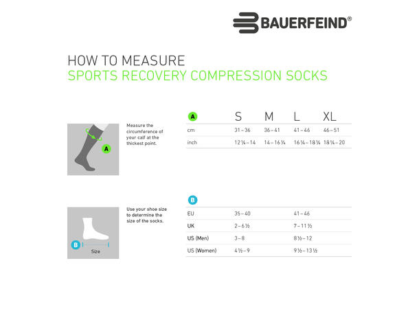 Bauerfeind Sports Recovery Comp Socks Sort, Str. 35-40 Small 