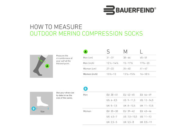 Bauerfeind Outdoor Merino Comp Socks Herre, Moss Green, Str. 38-41 Small