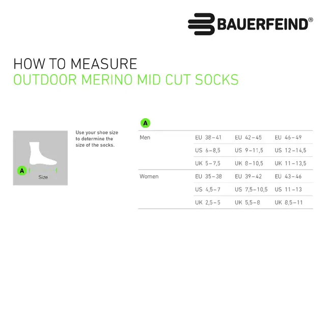 Bauerfeind Outdoor Merino Mid Cut Socks Dame, Herbal Green, Str. 35-38 