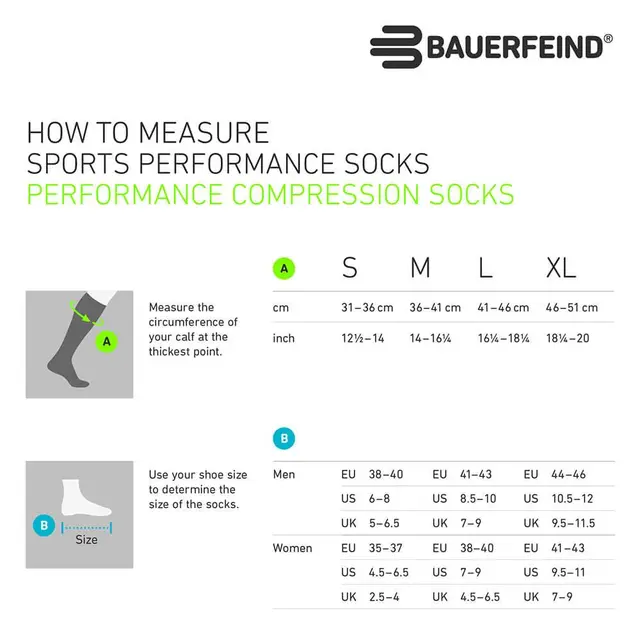 Bauerfeind Run Performance Comp Socks Herre, Hvit, Str. 41-43 Medium 