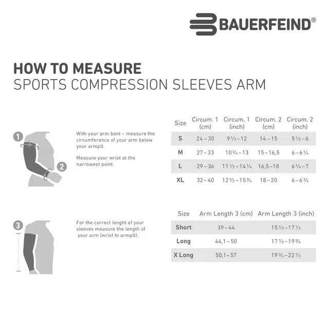 Bauerfeind Sports Comp Sleeves Arm Sort, Small, Kort 