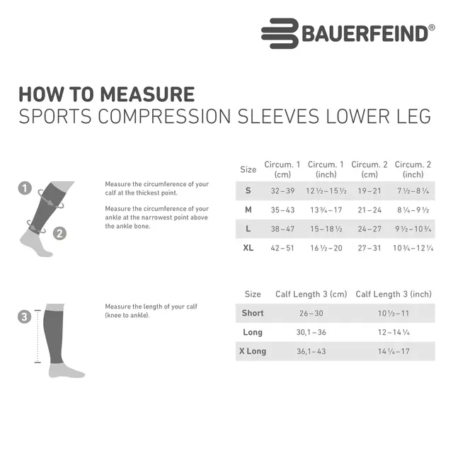 Bauerfeind Sports Comp Sleeves Legg Rivera, Small, Kort 
