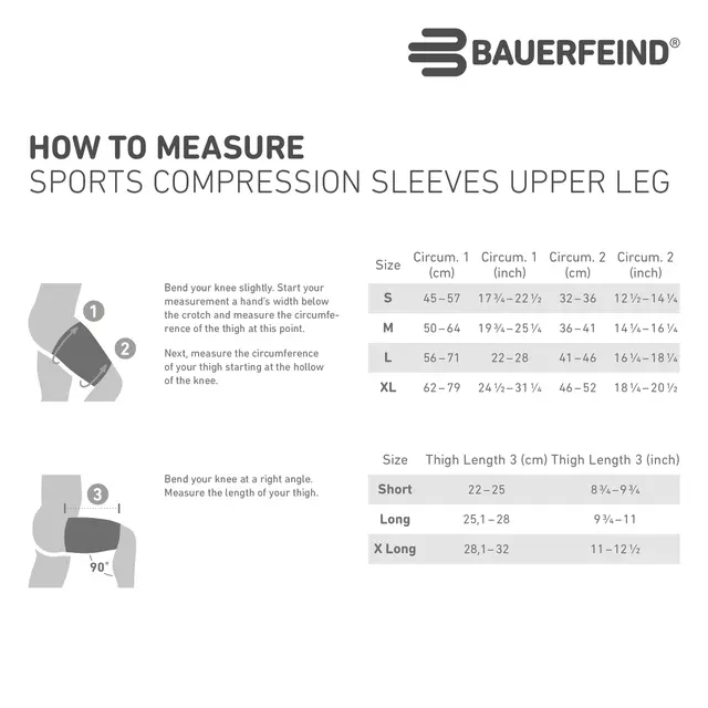 Bauerfeind Sports Comp Sleeves Lår Sort, Large, Lang 