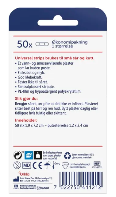 Norgesplaster Universal Strips 50 stk Vannavvisende 